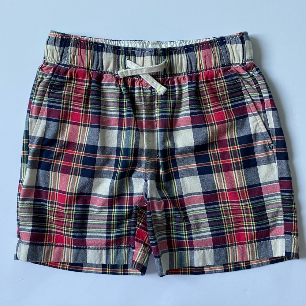 Crewcuts Shorts Size 10 Plaid Navy Blue Boys Pull On Comfy Waist 100% Cotton EUC